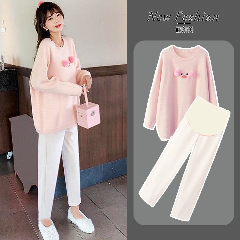 인터넷 연예인 가을 출산복 패셔너블한 가을 맨투맨 중기 상의 임산부 가을 겨울 의류 2024 새로운 스타일