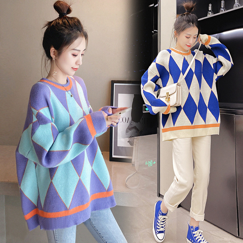 출산 가을 정장 유행 2024 새로운 가을 겨울 인터넷 연예인 스웨터 탑 니트 가을 느슨한 투피스 세트