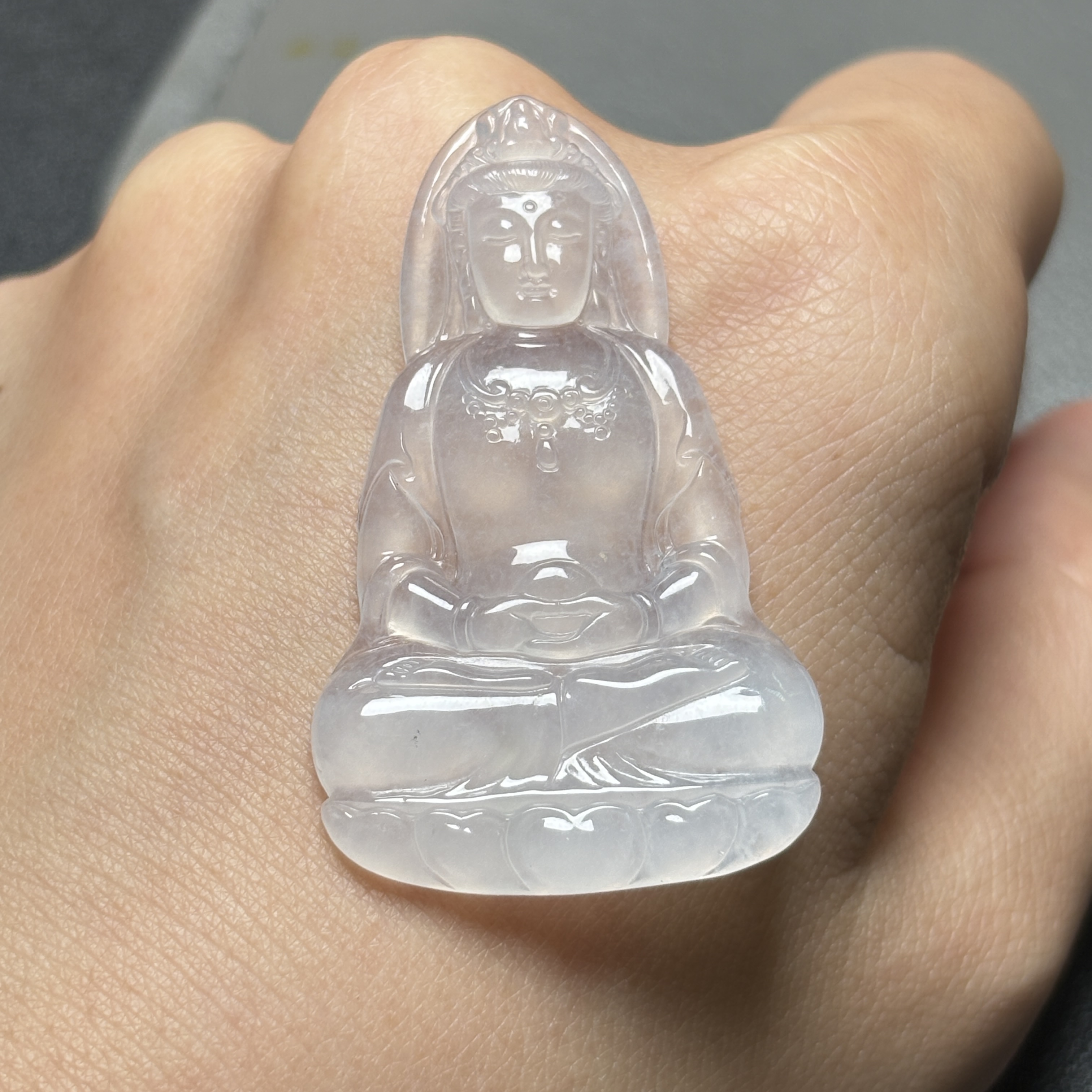 缅甸翡翠天然冰种观音菩萨裸石 A货玉石观音好运吊坠本命佛项链