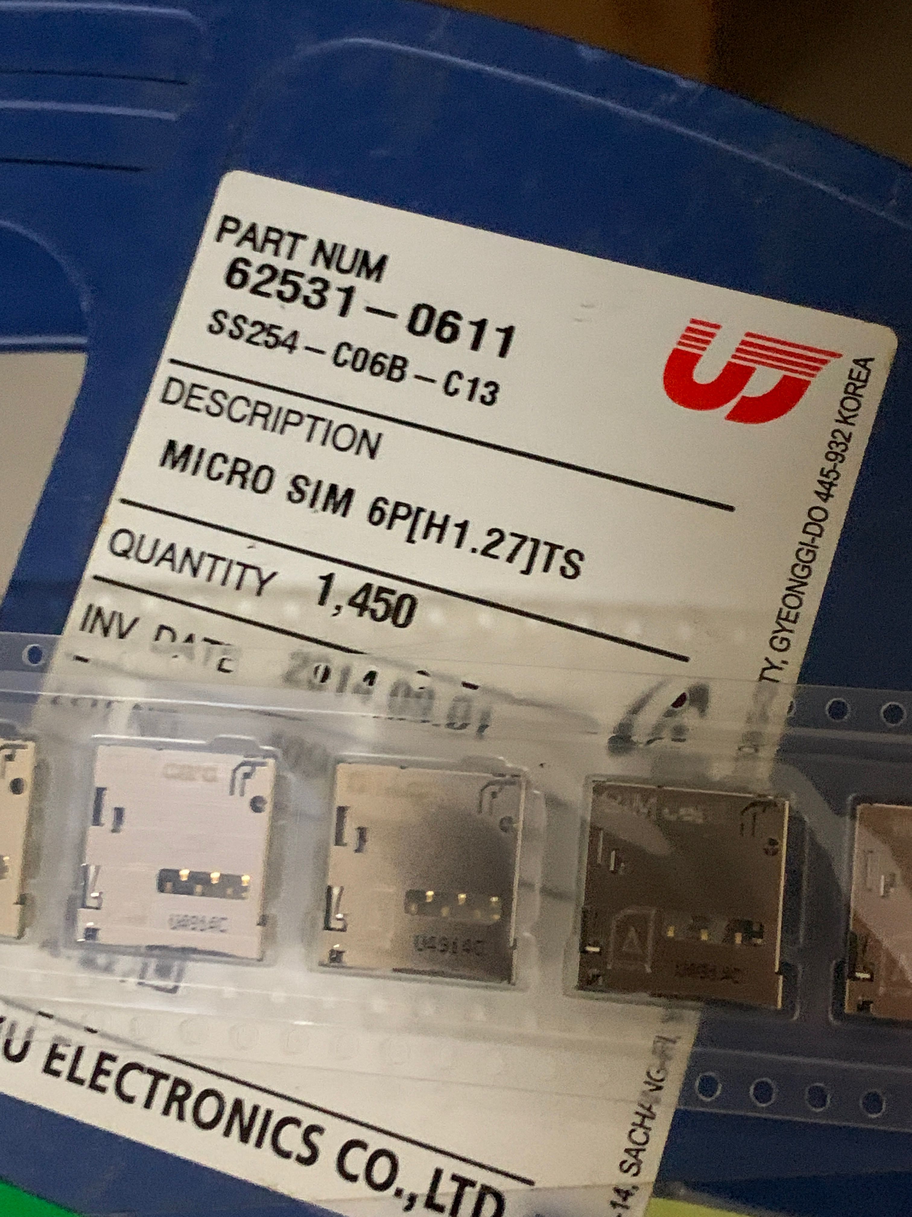 SS254-C06B-C13 UJU连接器 SIM卡座 6pin H1.27高 深圳仓储