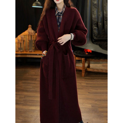 时尚洋气高级感纯色针织外套女2025春季新款百搭绑带显瘦长款开衫