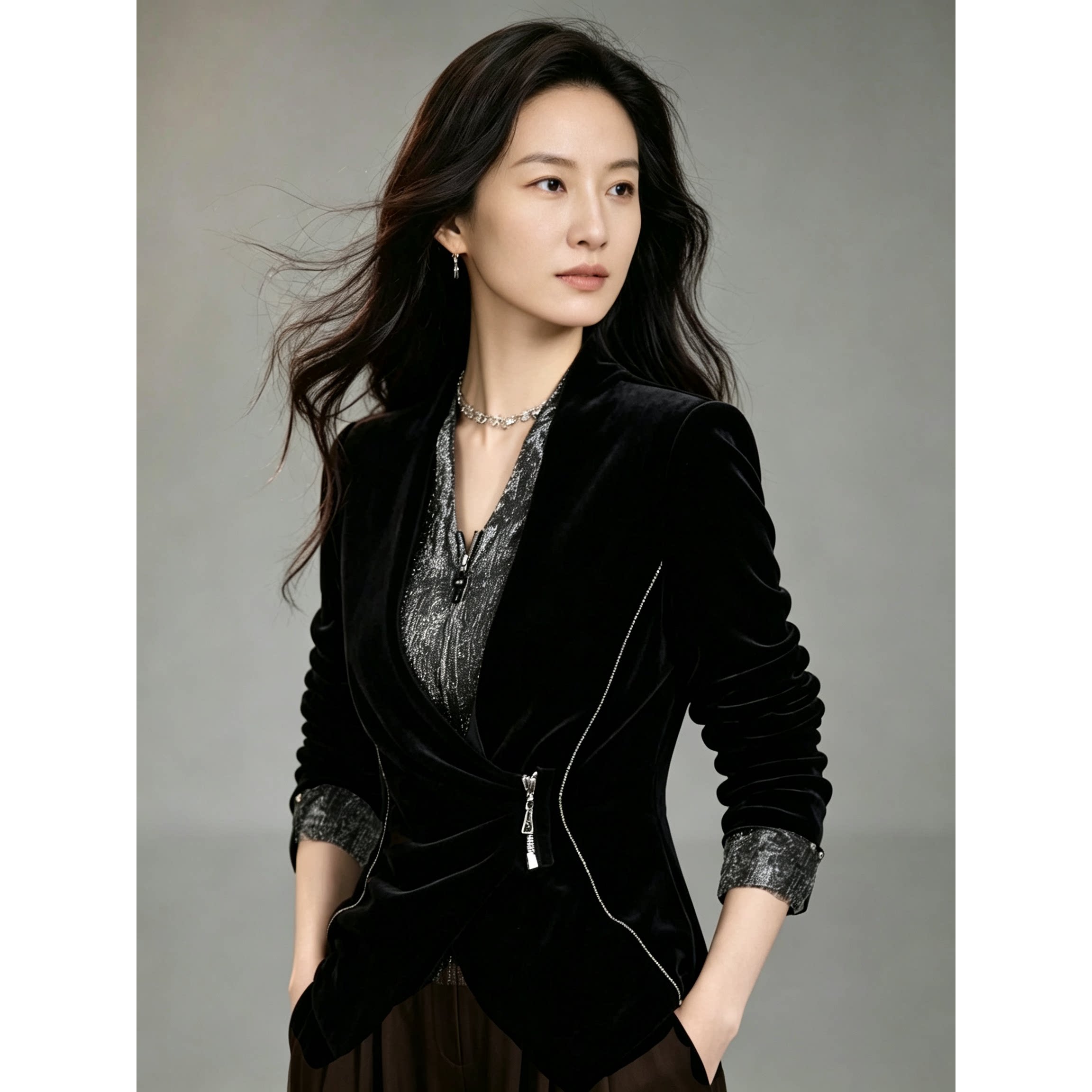 高级感黑金撞色拼接外套女202短外套