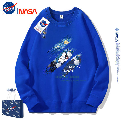 NASA联名圆领卫衣男大码叮当卡通猫潮牌春秋美式宽松青少年外套