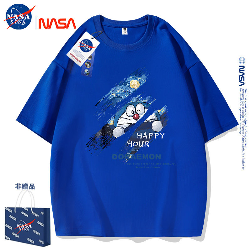 NASA联名叮当涂鸦猫纯棉短袖t恤男女同款情侣亲子装体恤班服定制
