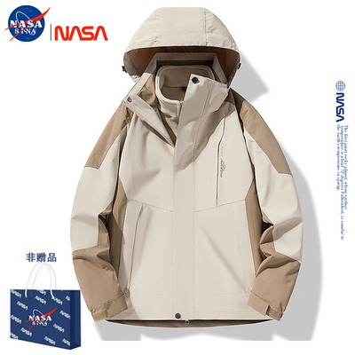 NASA联名户外爬山登山服外套男款春秋三合一可拆卸防风潮情侣衣服