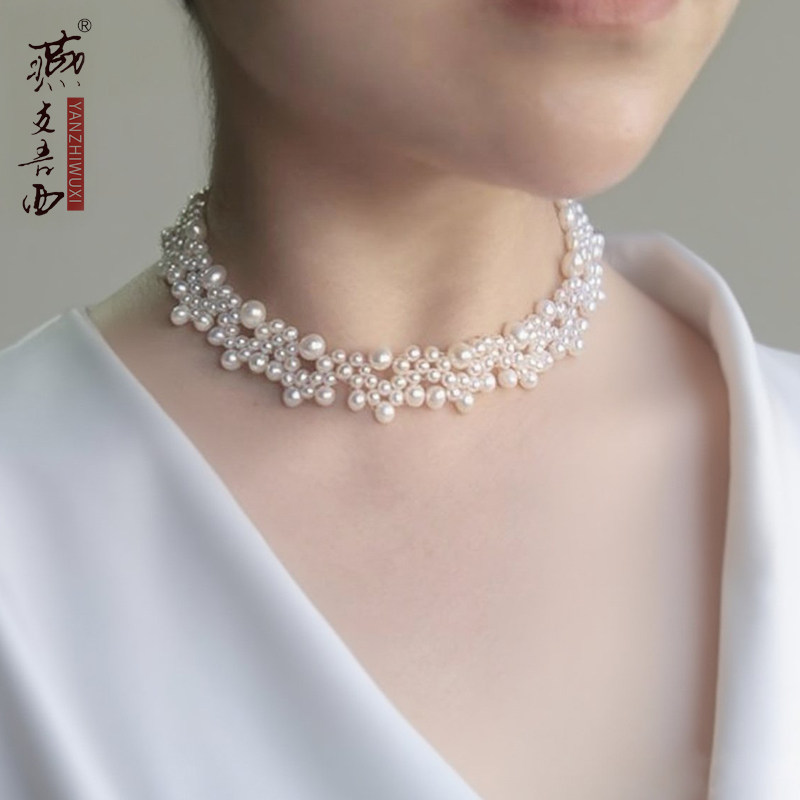 天然珍珠气质韩国婚礼服珍珠花样短款颈项链锁骨链遮挡疤痕链女