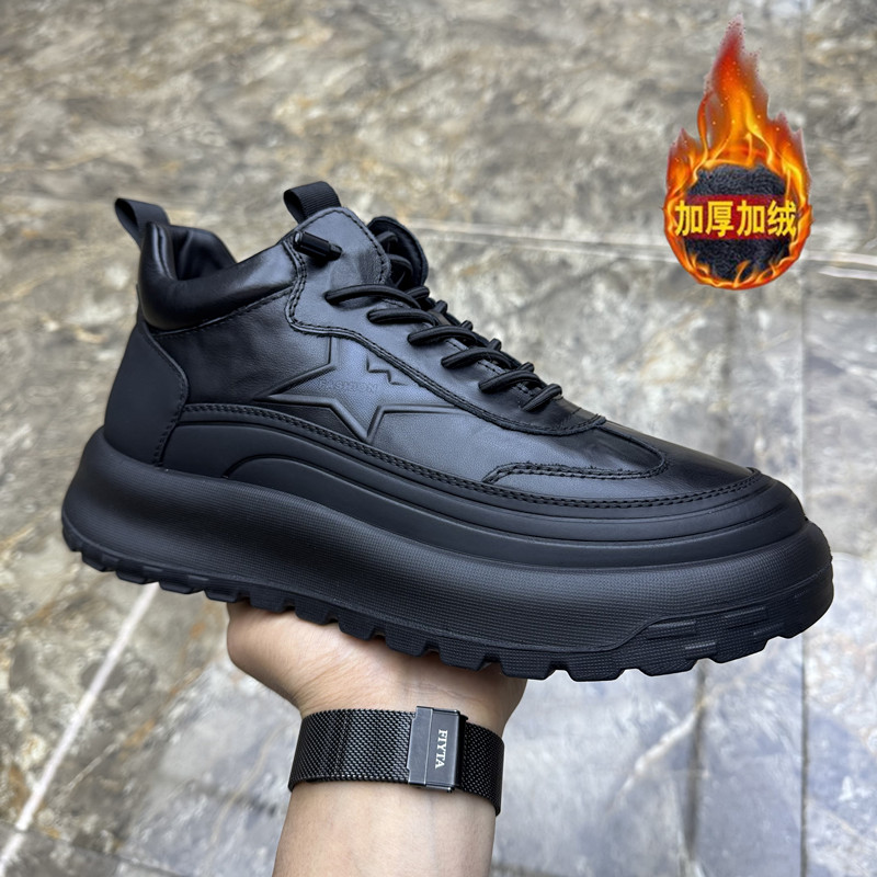 新款真皮男鞋厚底时尚休闲鞋保暖
