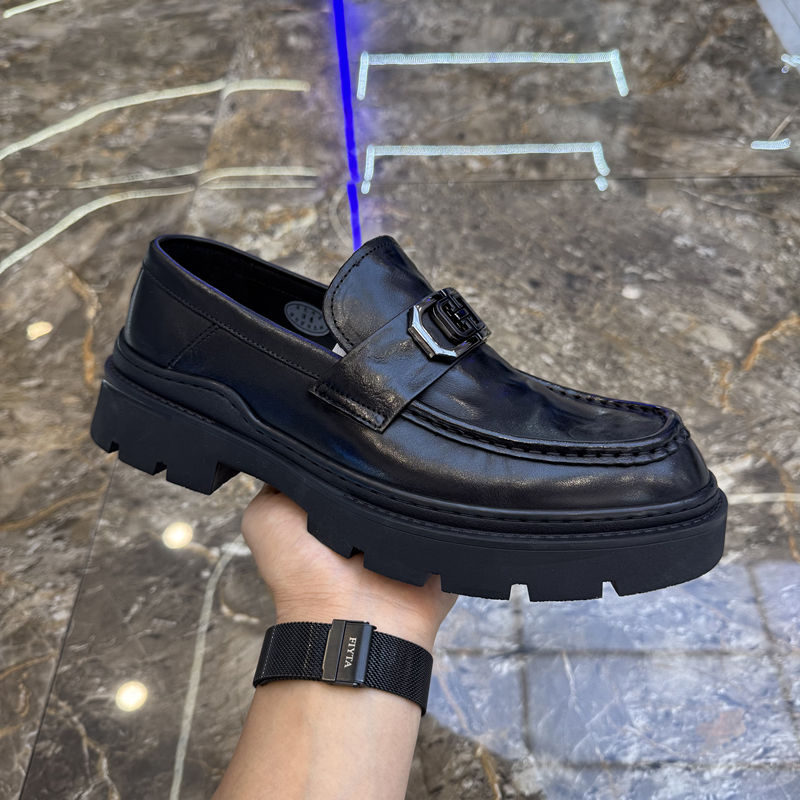 海阔爱得宝广州男鞋2025年新款一脚蹬乐福鞋男款真皮英伦豆豆鞋