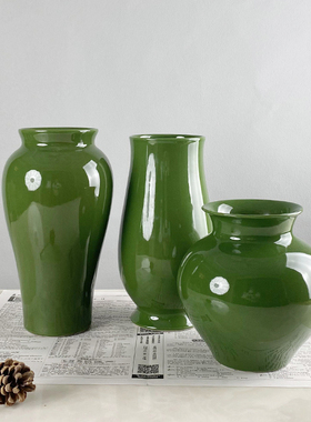 景德镇陶瓷花瓶餐桌客厅插花装饰绿色陶罐多肉坛子茶室禅意摆件