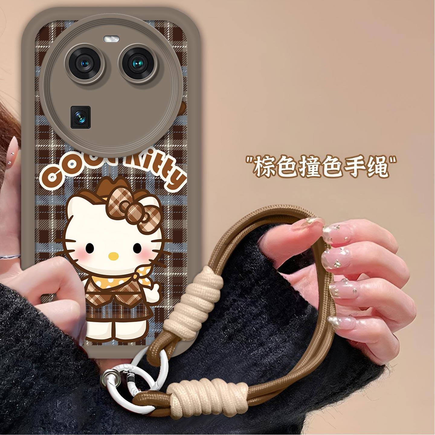 格纹凯蒂猫适用OPPO Findx6手机壳Findx6pro全包PGFM10磨砂可爱KT猫防摔软壳高级感保护套PGEM10卡通创意新款