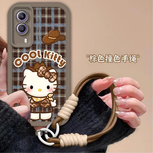 格纹凯蒂猫适用vivo Y53s T1x手机壳y75s全包V2069A磨砂可爱KT猫防摔软壳高级感保护套V2123A创意新款手机套