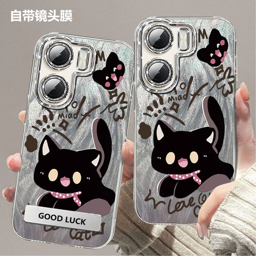带镜头膜适用OPPOA6V手机壳OPPO A6V全包可爱猫咪高颜值防摔硬壳高级感PLT130保护套轻奢软边新款手机套外壳