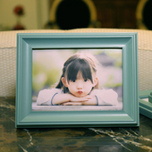 榫卯实木相框 欧美创意做旧蓝色画框横竖摆台挂墙6 7寸 新品