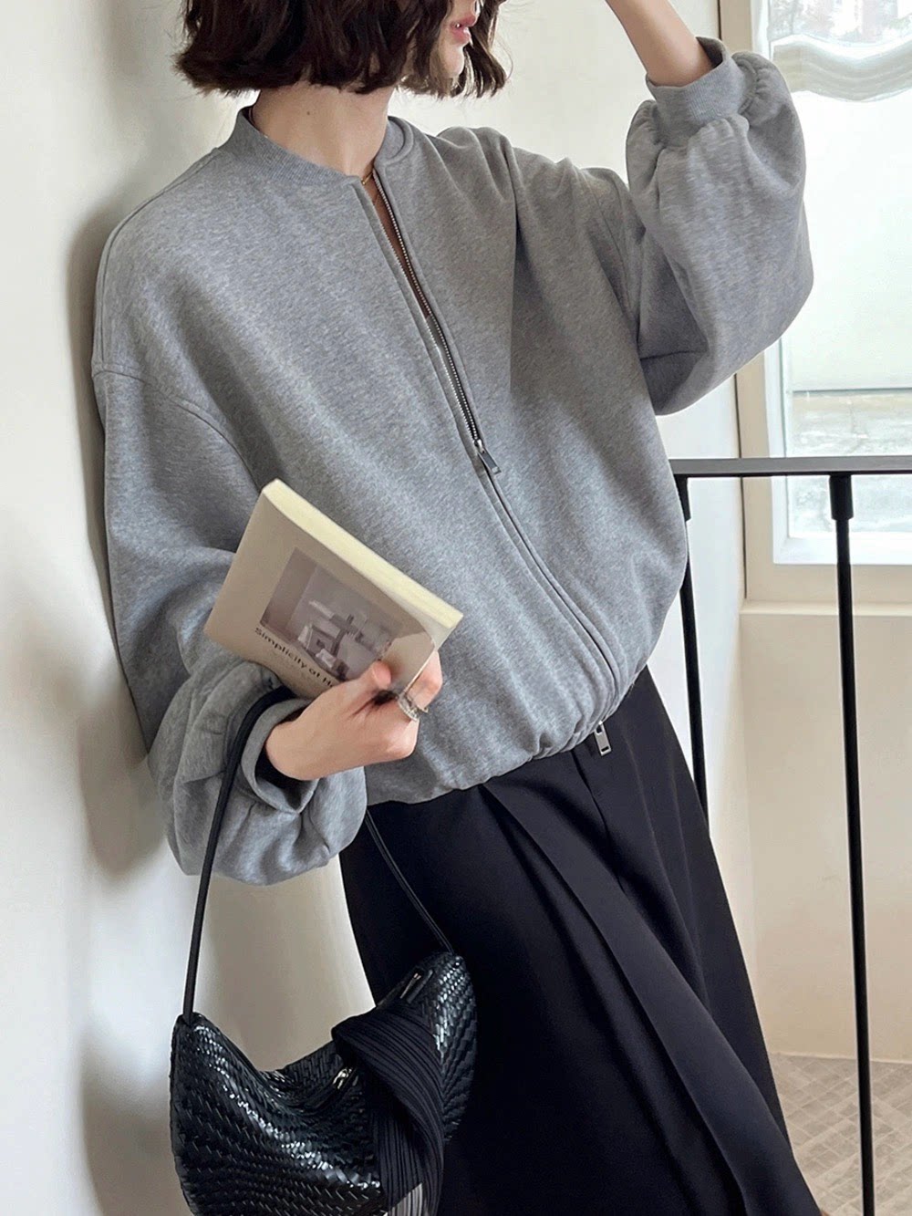 NN | 法式复古双拉链棒球服外套女春秋宽松休闲百搭夹克上衣简约