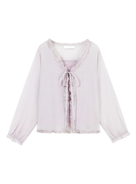 NN | 2025秋新款百搭系带女薄款衬衫纯色防晒衬衫开衫外搭两件套