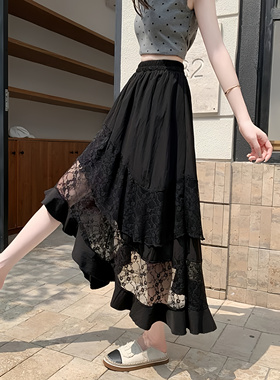 NN | 2025年夏季设计感蕾丝拼接不规则荷叶边女夏半身裙蛋糕裙