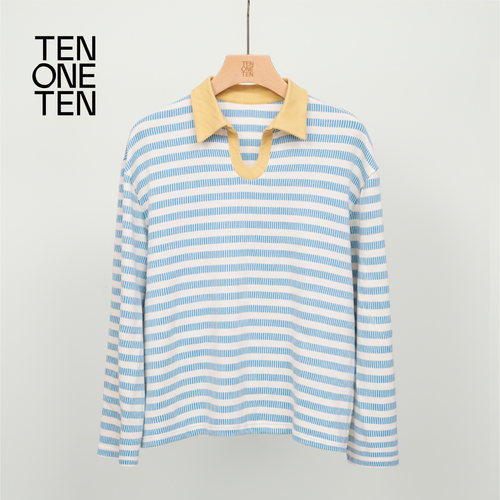 TEN ONE TEN 进口条纹奶嘴领撞色T恤中性男女百搭休闲