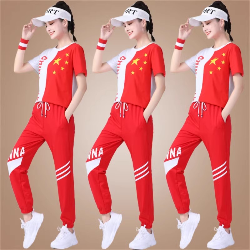 杨丽萍曳步舞服装女新款套装春季运动健身操团体比赛跳广场舞衣服