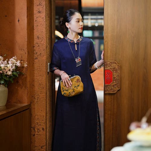 羊在在【寄春君】民族风茶服禅意旗袍奥戴连衣裙苎麻LYQ25YL1466