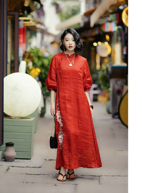 羊在在【风华】文艺刺绣绣花中式连衣裙洋气民族风LYQ25YL1245