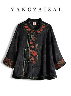 羊在在【相映红】民族风刺绣改良盘扣茶服小衫新中式SY24XL1153