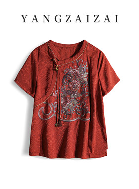 羊在在【花开富贵】新中式民族风显瘦刺绣上衣小衫茶服SY24YX0627