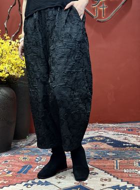 羊在在百搭纯色提花冬款重工刺绣加厚萝卜裤加绒灯笼裤KZ90211