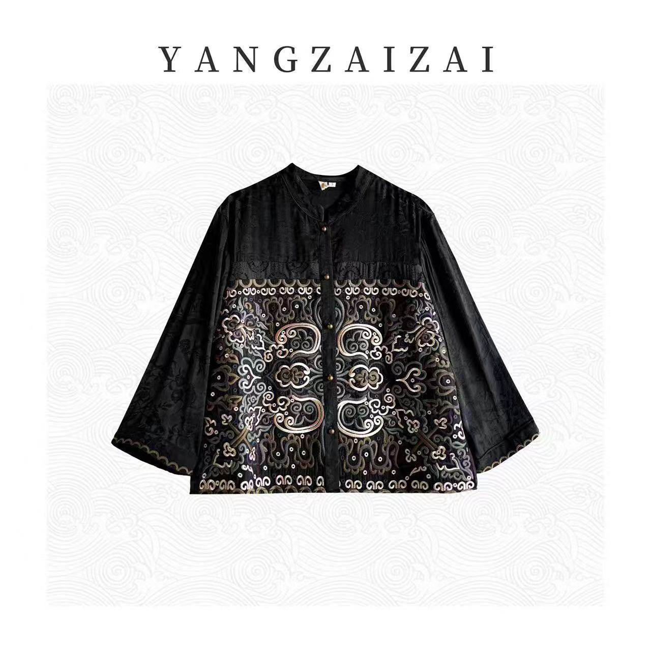 YANGZAIZAI/羊在在民族风春重工刺绣春夏棉麻盘扣小衫衬衫SY385-1