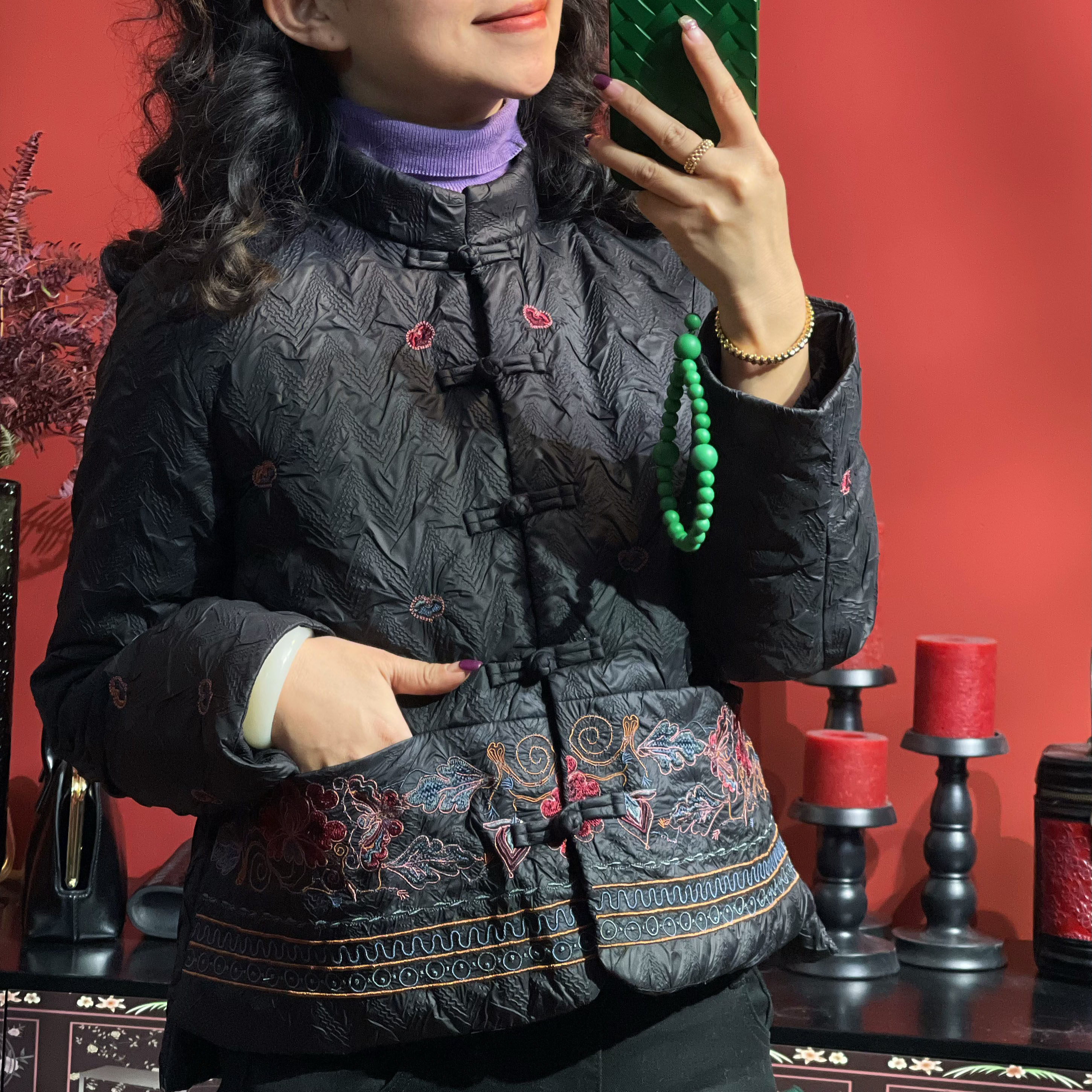 羊在在【落花有意】新中式百搭冬刺绣羽绒服白鸭绒外套YRF25GY076