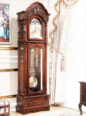 北极星正品重锤拉链机械落地钟欧中立美式钟表客厅座摆钟别墅实木