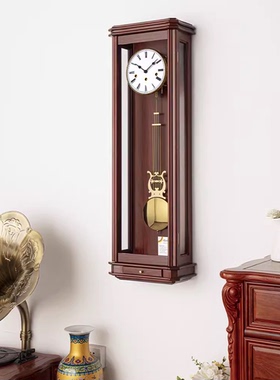 德国进口机芯挂钟表客厅家用德国赫姆勒机械时钟实木长款壁大摆钟