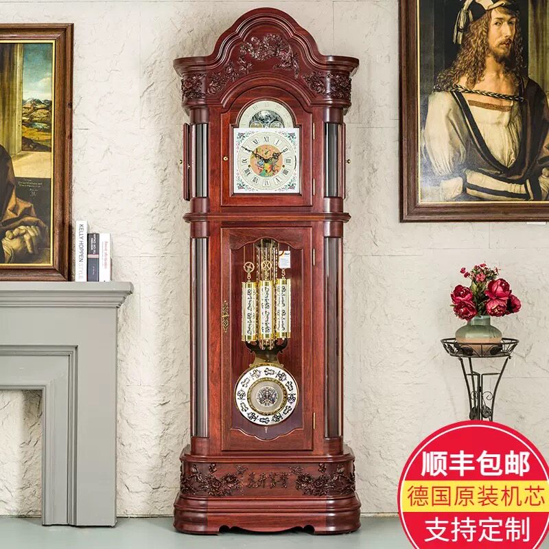 德国赫姆勒九音管新中式落地钟别墅客厅装饰复古收藏机械钟红木钟