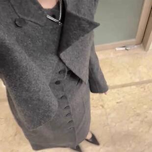 春冬装搭配一整套冷淡系高级感气质双面毛呢两件套装连衣裙子女装