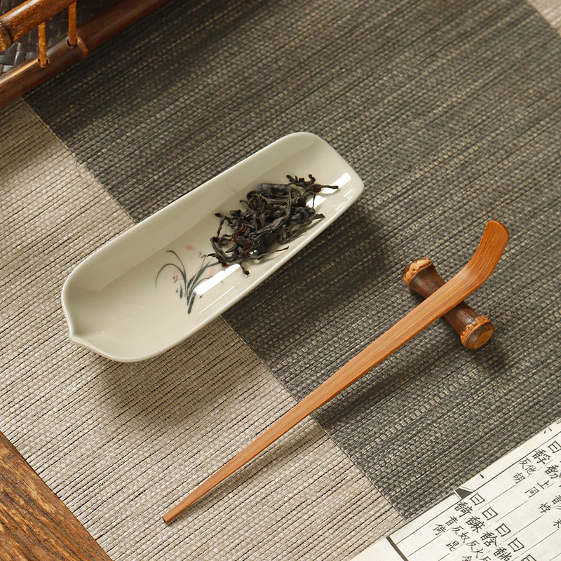 草木灰手绘竹子茶则三件套赏茶荷茶针茶夹茶具六君子功夫茶配件