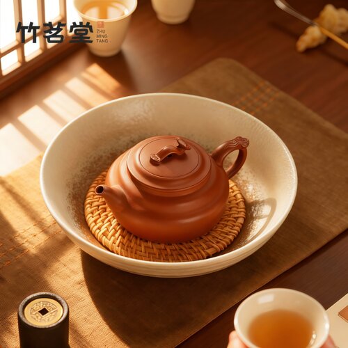 粗陶藤编壶承储水式干泡台茶承