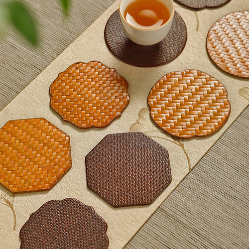 禅意竹编茶杯垫纯手工编织杯托