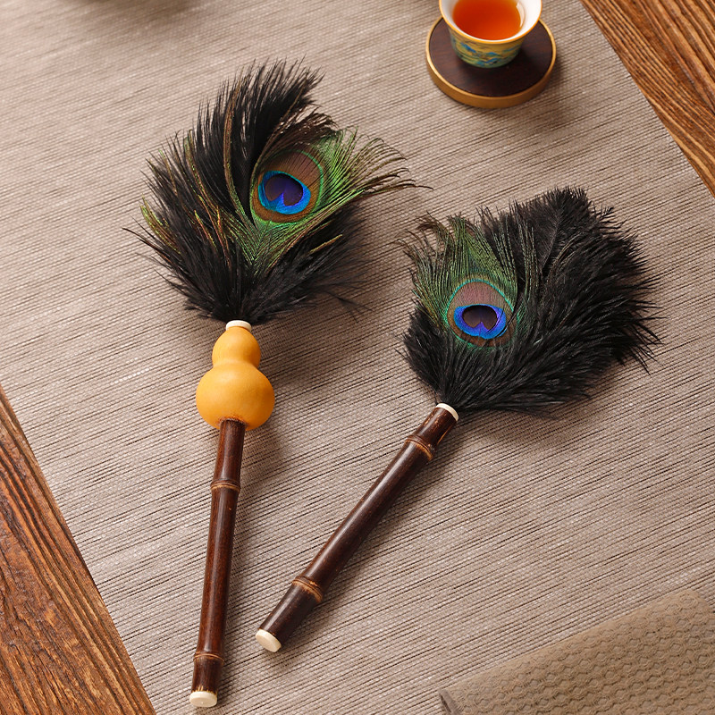紫竹柄除尘掸子孔雀毛鸵鸟毛家用老式鸡毛掸子扫灰除尘神器不扬尘