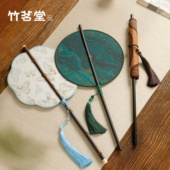大漆竹编可折叠腰扇中式 长柄团扇中国风汉服舞蹈扇古典宫廷芭蕉扇