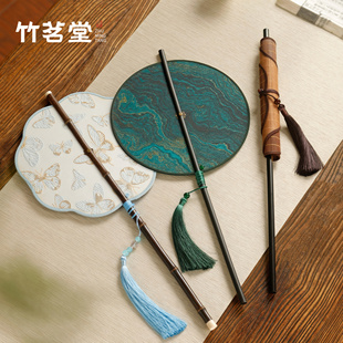 大漆竹编可折叠腰扇中式 长柄团扇中国风汉服舞蹈扇古典宫廷芭蕉扇