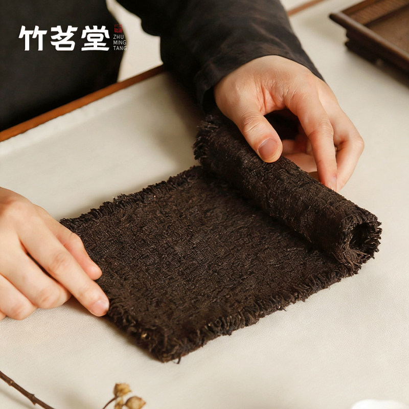 中式禅意棉麻植物染茶席台布复古做旧老布迷你干泡席茶垫子小桌旗
