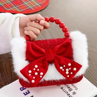 儿童新年包红色洋气斜跨小包女孩公主珍珠手提包女童时尚拜年包潮