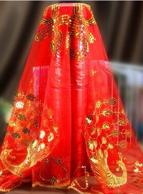 结婚用品 盖头婚新娘凤凰亮片红盖头头纱婚庆用品纱巾结婚女方