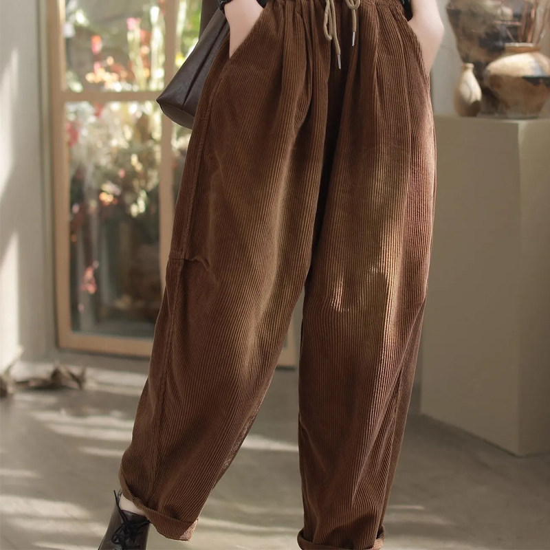 春秋款灯芯绒萝卜裤休闲裤子大码女装女秋冬加厚复古拼接宽松长裤,女装/女士精品,休闲裤,淘宝优惠券,粉丝福利购,淘宝优惠卷