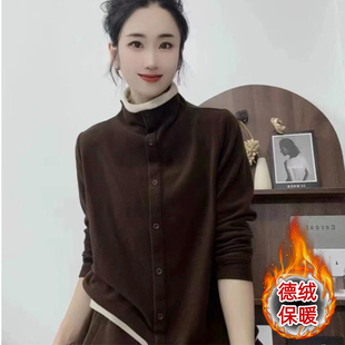 半高领德绒长袖打底衫假两件内搭T恤秋冬季新款撞色保暖内搭女装