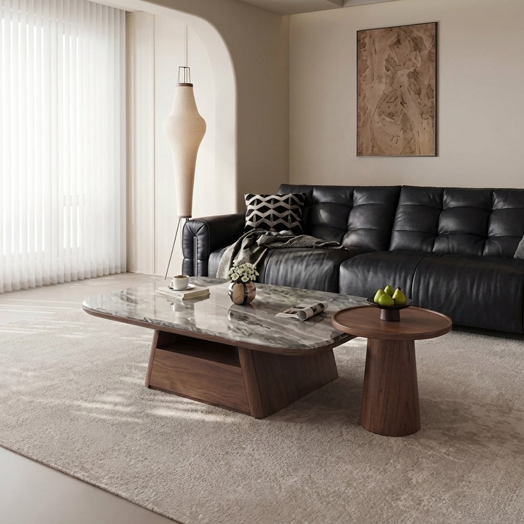 方形极简中古风微晶石实木茶几设计师小户型客厅储物简约家用组合,住宅家具,茶几,淘宝优惠券,粉丝福利购,淘宝优惠卷