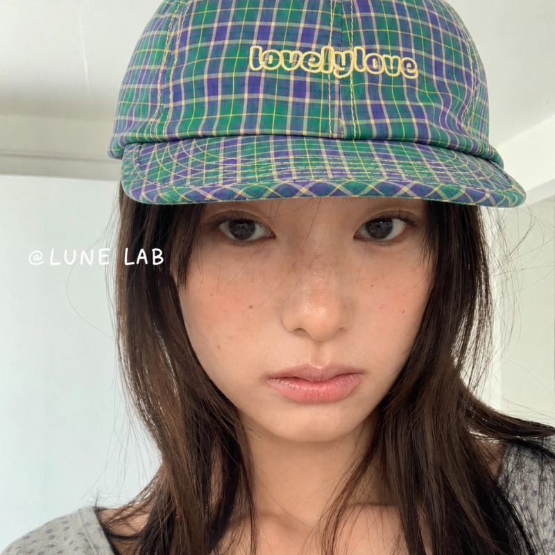 LUNE LAB 韩版格子字母复古棒球帽男女夏季平檐防晒鸭舌帽显脸小