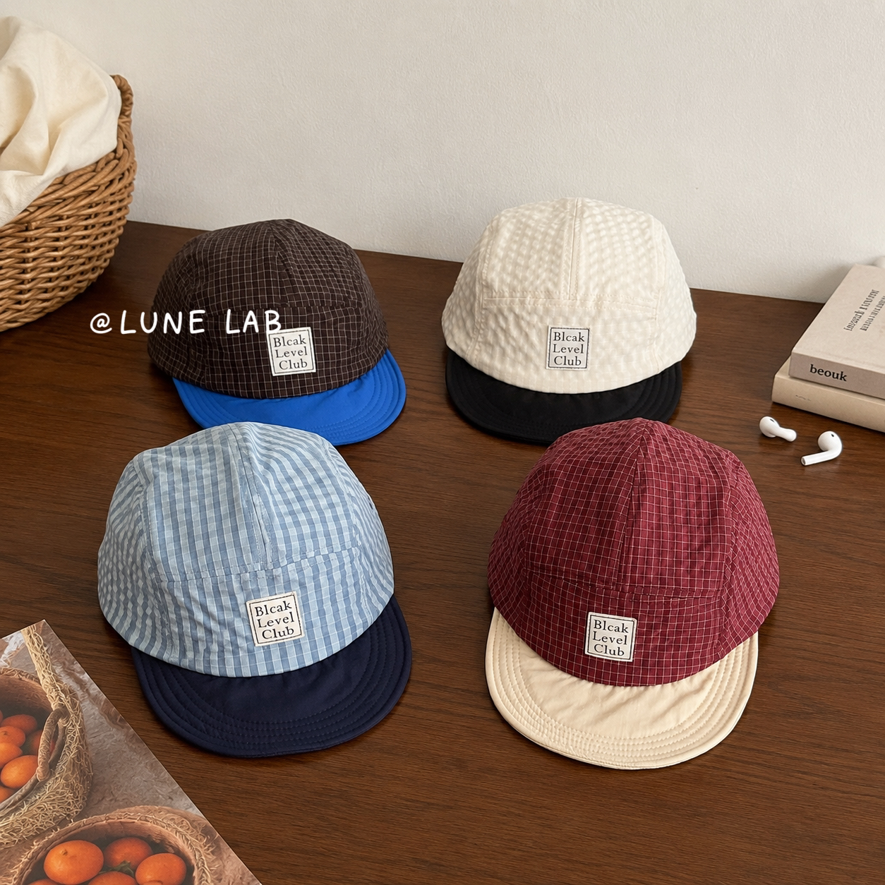 LUNE LAB 复古格纹拼色棒球帽男女夏季薄款软檐遮阳显脸小鸭舌帽图片