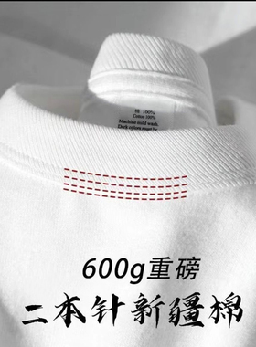 600g四本针双线重磅新疆棉t恤男美式精梳棉短袖小众夏季半袖上衣