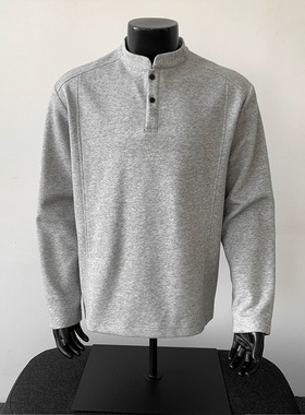 亨利领长袖T恤男款秋季潮牌重磅美式上衣内搭打底衫新款灰色卫衣