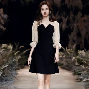 黑色晚礼服裙宴会气质轻奢小众高端法式赫本风艺考成人礼日常可穿
